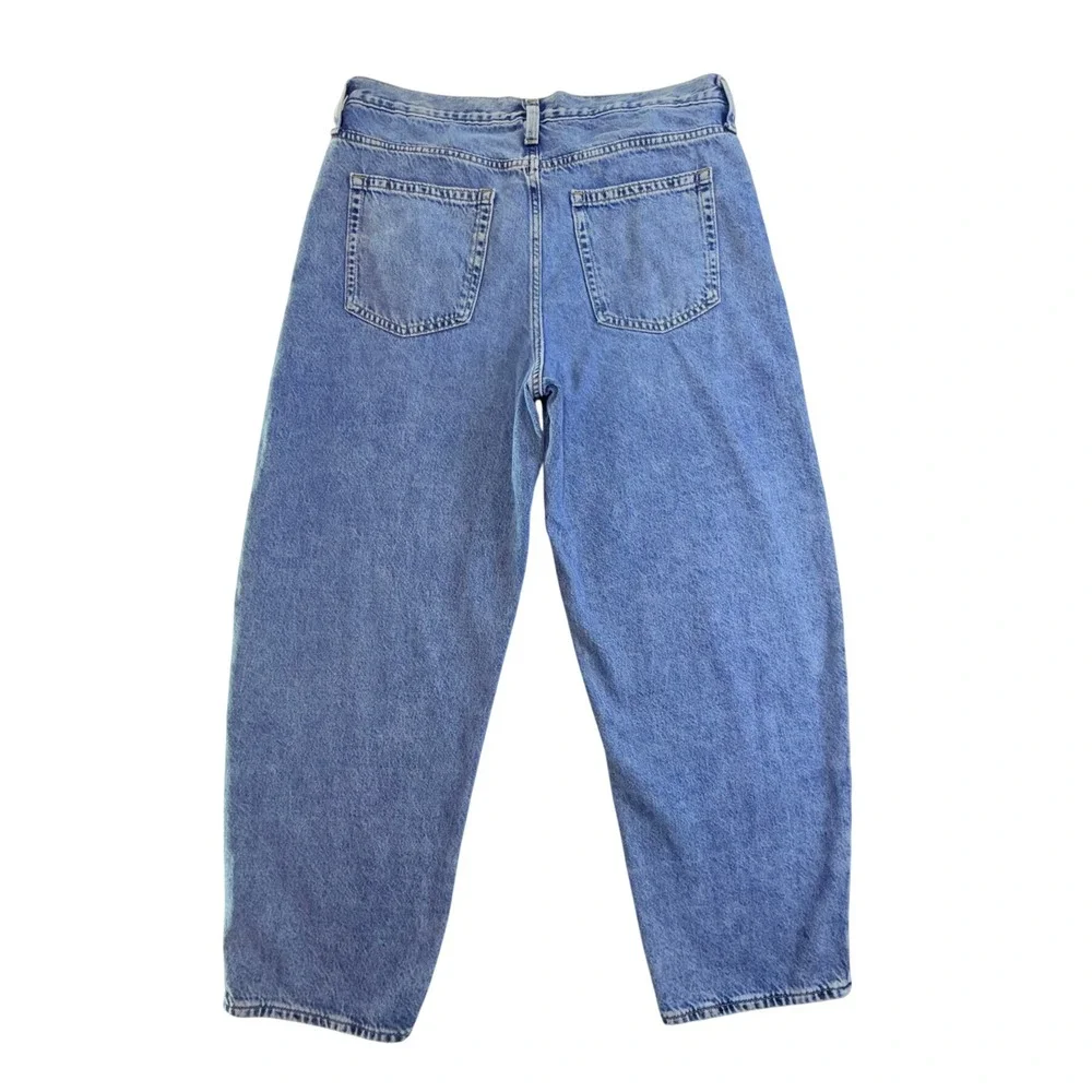 GAP Women's Fast Long Tape Crossover‎ Waist Baggy Jeans Med Wash 100% Cotton 14S